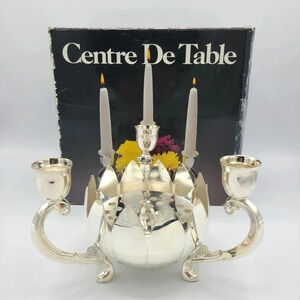 Leonard Vintage Silverplated Lotus 3 Candle Holder Decorative Centerpiece NIB